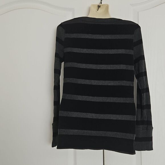 Calvin Klein Stripped Long Sleeves Cotton T-Shirt Medium Black/ Gray - Picture 4 of 16